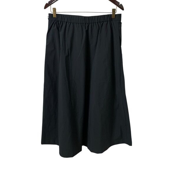 NWT Uniqlo Flared Pleated Midi Skirt Black Women's High Waisted Pockets Sz Large - Picture 2 of 16
